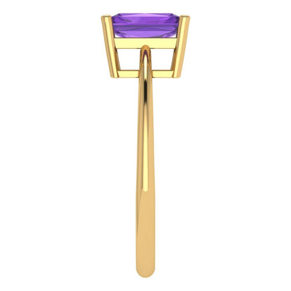 1 cttw Natural Amethyst Solitaire  Engagement Ring - Solid Gold (Radiant Cut,7x5mm)