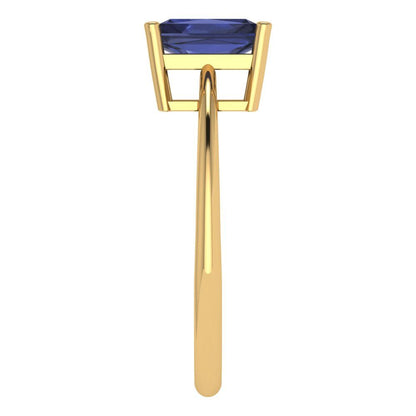 1 cttw Simulated Blue Sapphire Solitaire  Engagement Ring - Solid Gold (Radiant Cut,7x5mm)