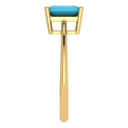 1 cttw Simulated Turquoise Solitaire  Engagement Ring - Solid Gold (Radiant Cut,7x5mm)