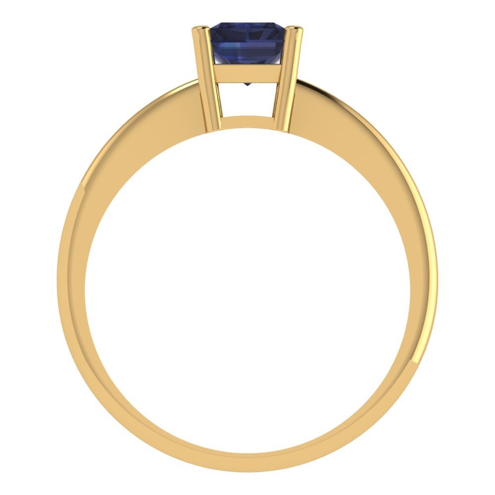 1 cttw Simulated Blue Sapphire Solitaire  Engagement Ring - Solid Gold (Radiant Cut,7x5mm)