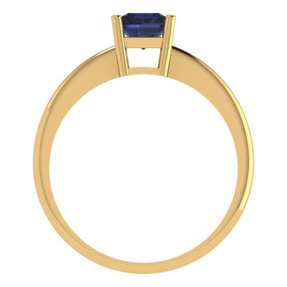 1 cttw Simulated Blue Sapphire Solitaire  Engagement Ring - Solid Gold (Radiant Cut,7x5mm)
