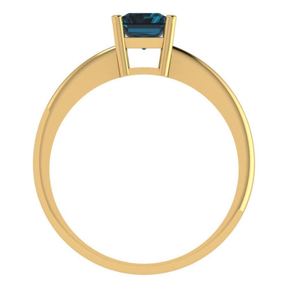 1 cttw Natural London Blue Topaz Solitaire  Engagement Ring - Solid Gold (Radiant Cut,7x5mm)