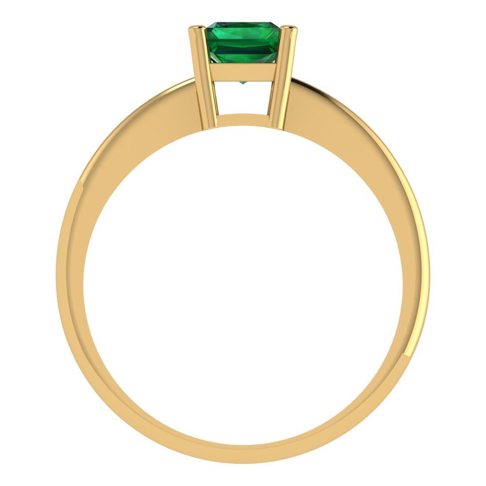 1 cttw Simulated Emerald Solitaire  Engagement Ring - Solid Gold (Radiant Cut,7x5mm)