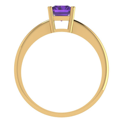 1 cttw Natural Amethyst Solitaire  Engagement Ring - Solid Gold (Radiant Cut,7x5mm)