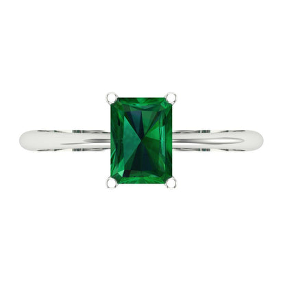 1 cttw Simulated Emerald Solitaire  Engagement Ring - Solid Gold (Radiant Cut,7x5mm)