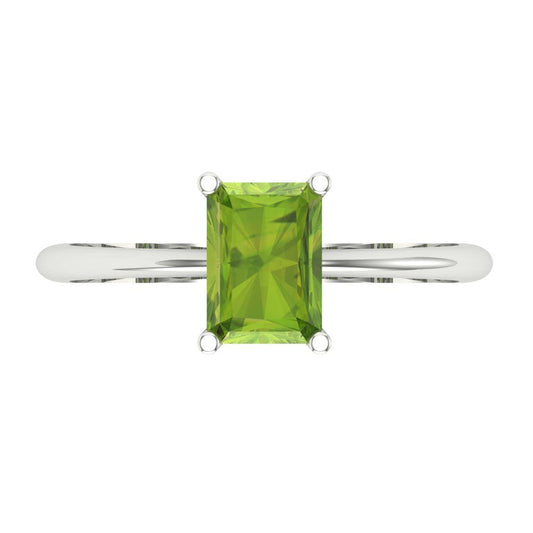 1 cttw Natural Peridot Solitaire  Engagement Ring - Solid White Gold (VVS1, Radiant Cut,7x5mm)