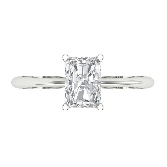 1 cttw Moissanite Solitaire  Engagement Ring - Solid White Gold (VVS1, Radiant Cut,7x5mm)
