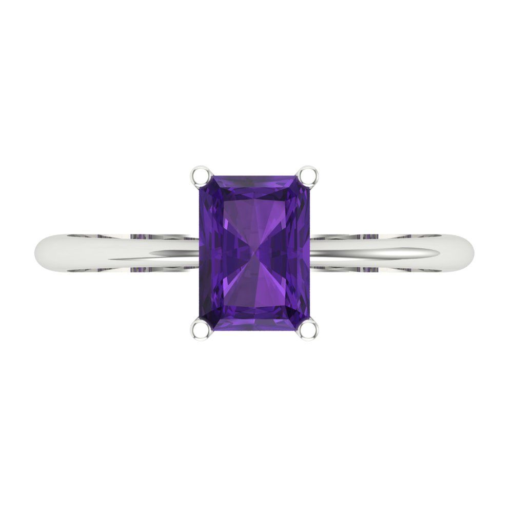 1 cttw Natural Amethyst Solitaire  Engagement Ring - Solid Gold (Radiant Cut,7x5mm)