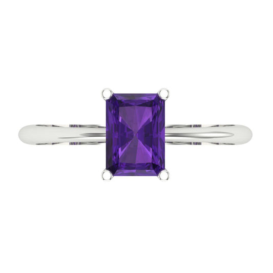1 cttw Natural Amethyst Solitaire  Engagement Ring - Solid White Gold (VVS1, Radiant Cut,7x5mm)