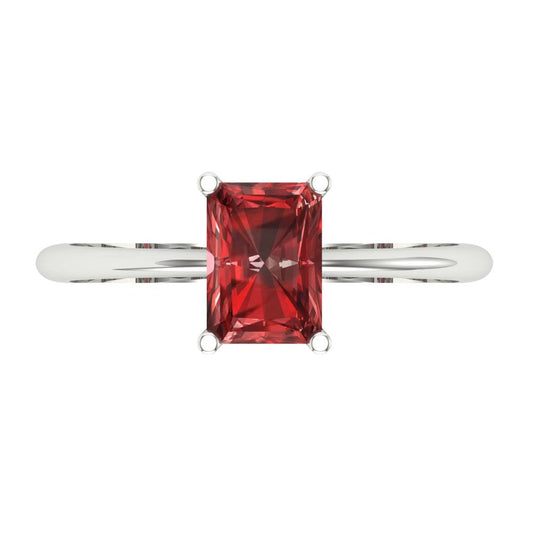 1 cttw Natural Garnet Solitaire  Engagement Ring - Solid White Gold (VVS1, Radiant Cut,7x5mm)