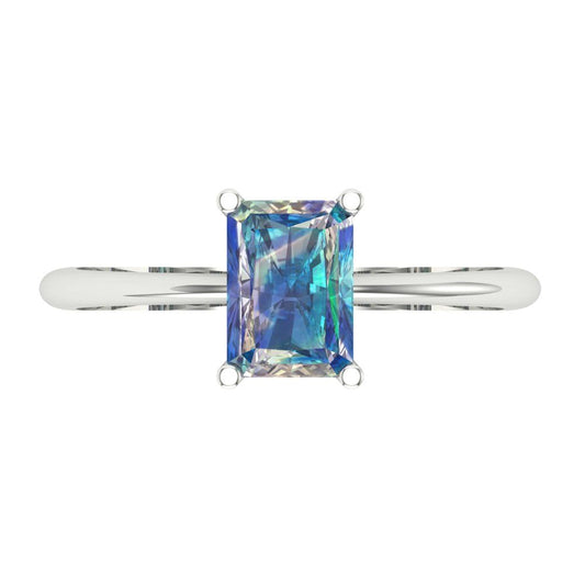 1 cttw Blue Moissanite Solitaire  Engagement Ring - Solid White Gold (VVS1, Radiant Cut,7x5mm)