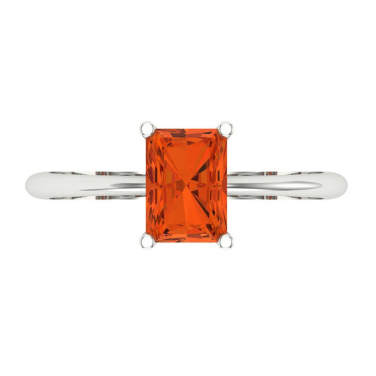 1 cttw Zirconia Simulated Red Diamond Solitaire  Engagement Ring - Solid White Gold (VVS1, Radiant Cut,7x5mm)