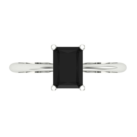 1 cttw Natural Onyx Solitaire  Engagement Ring - Solid White Gold (VVS1, Radiant Cut,7x5mm)