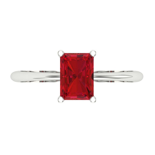 1 cttw Simulated Pink Tourmaline Solitaire  Engagement Ring - Solid White Gold (VVS1, Radiant Cut,7x5mm)