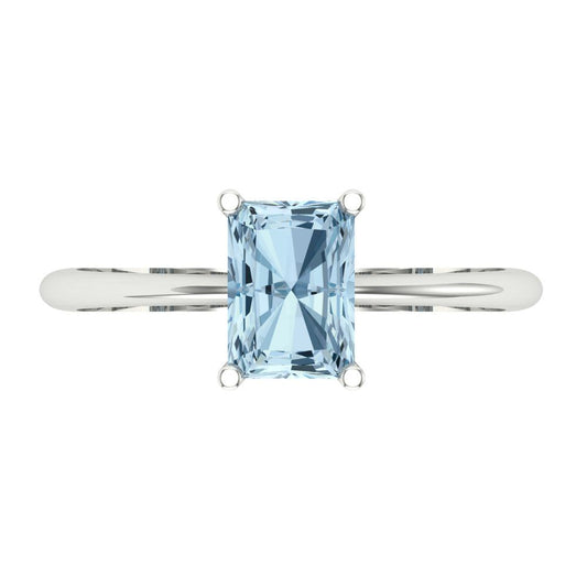 1 cttw Natural Swiss Blue Topaz Solitaire  Engagement Ring - Solid White Gold (VVS1, Radiant Cut,7x5mm)