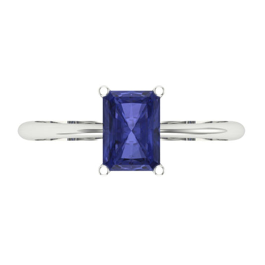 1 cttw Simulated Tanzanite Solitaire  Engagement Ring - Solid White Gold (VVS1, Radiant Cut,7x5mm)