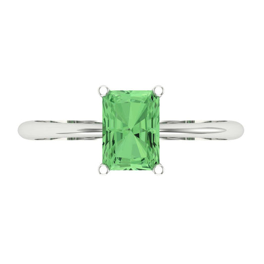 1 cttw Zirconia Simulated Green Diamond Solitaire  Engagement Ring - Solid White Gold (VVS1, Radiant Cut,7x5mm)