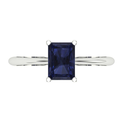 1 cttw Simulated Blue Sapphire Solitaire  Engagement Ring - Solid Gold (Radiant Cut,7x5mm)
