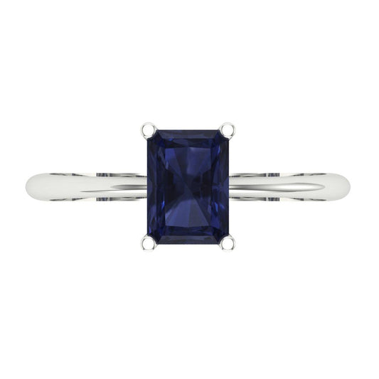 1 cttw Simulated Blue Sapphire Solitaire  Engagement Ring - Solid White Gold (VVS1, Radiant Cut,7x5mm)