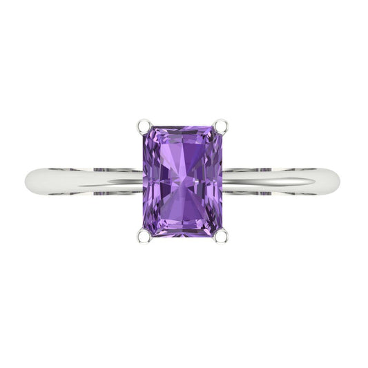 1 cttw Simulated Alexandrite Solitaire  Engagement Ring - Solid White Gold (VVS1, Radiant Cut,7x5mm)