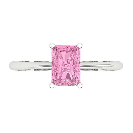 1 cttw Zirconia Simulated Pink Diamond Solitaire  Engagement Ring - Solid White Gold (VVS1, Radiant Cut,7x5mm)