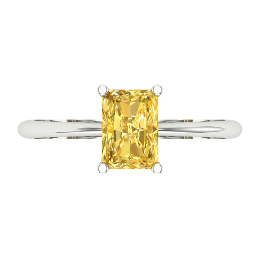 1 cttw Zirconia Simulated Yellow Diamond Solitaire  Engagement Ring - Solid White Gold (VVS1, Radiant Cut,7x5mm)