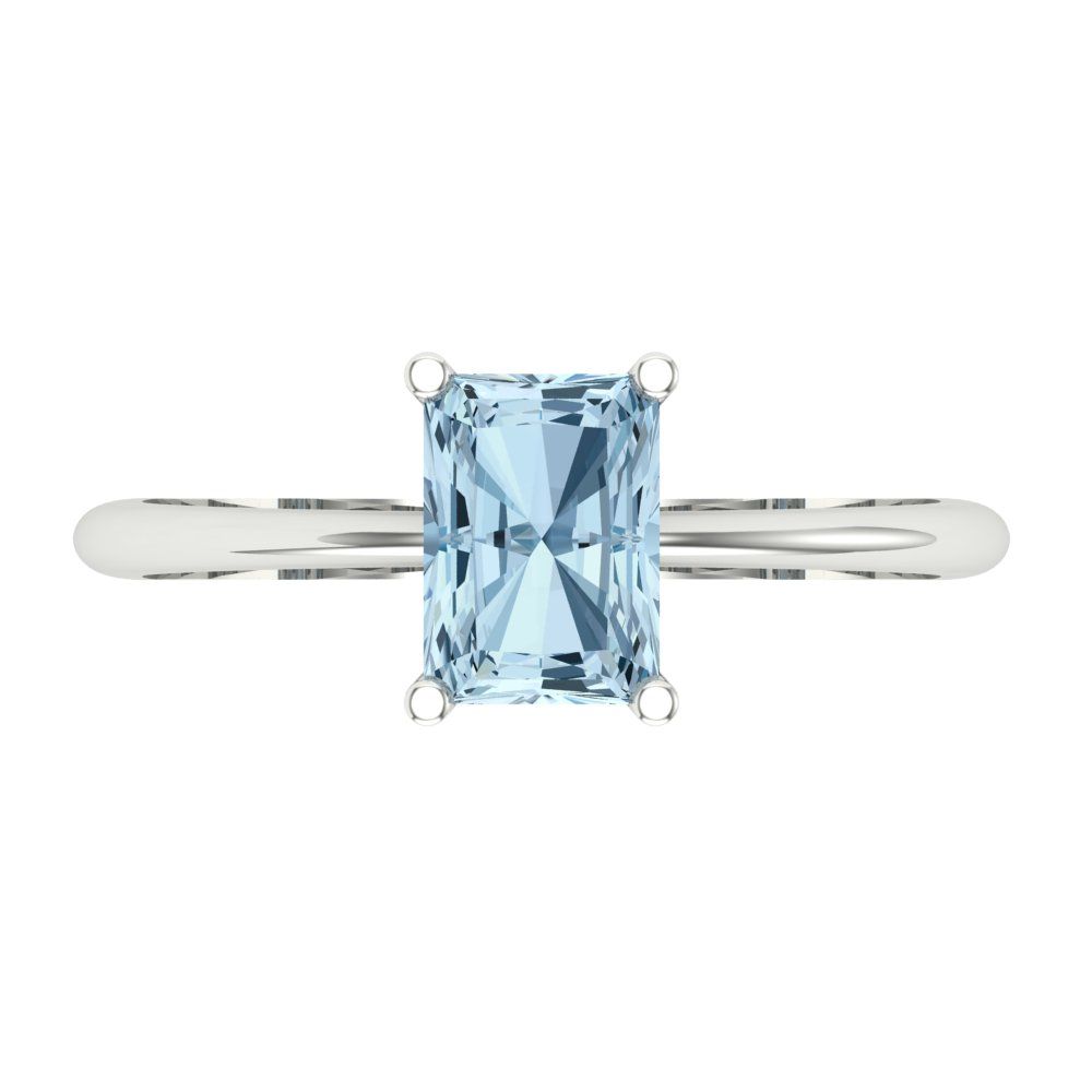 1 cttw Natural Aquamarine Solitaire  Engagement Ring - Solid Gold (Radiant Cut,7x5mm)
