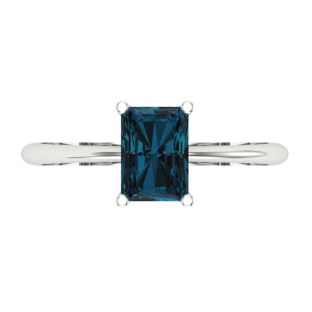 1 cttw Natural London Blue Topaz Solitaire  Engagement Ring - Solid Gold (Radiant Cut,7x5mm)