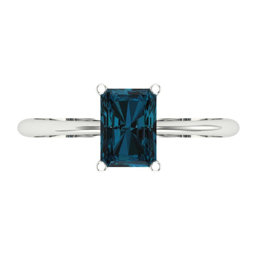 1 cttw Natural London Blue Topaz Solitaire  Engagement Ring - Solid White Gold (VVS1, Radiant Cut,7x5mm)