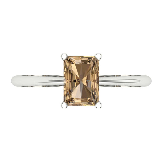 1 cttw Zirconia Simulated Champagne Diamond Solitaire  Engagement Ring - Solid White Gold (VVS1, Radiant Cut,7x5mm)