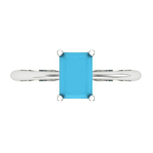 1 cttw Simulated Turquoise Solitaire  Engagement Ring - Solid White Gold (VVS1, Radiant Cut,7x5mm)