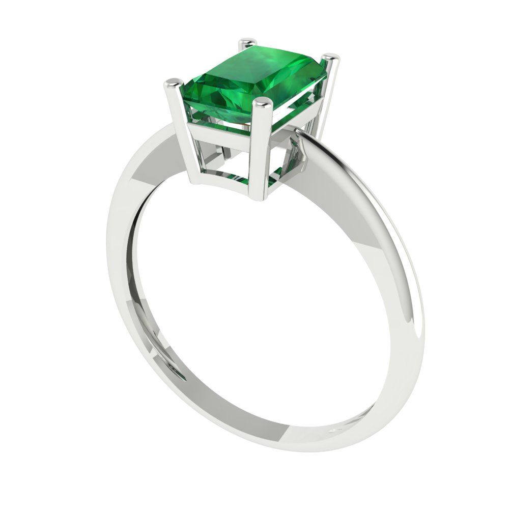 1 cttw Simulated Emerald Solitaire  Engagement Ring - Solid Gold (Radiant Cut,7x5mm)