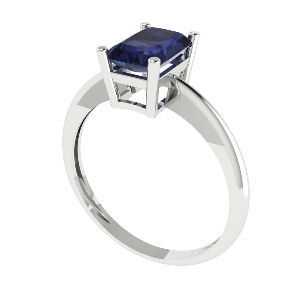1 cttw Simulated Blue Sapphire Solitaire  Engagement Ring - Solid Gold (Radiant Cut,7x5mm)
