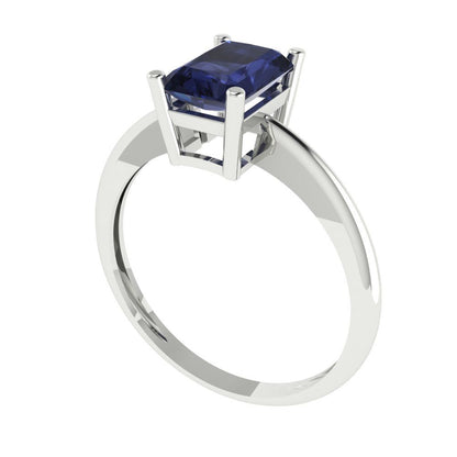 1 cttw Simulated Blue Sapphire Solitaire  Engagement Ring - Solid Gold (Radiant Cut,7x5mm)