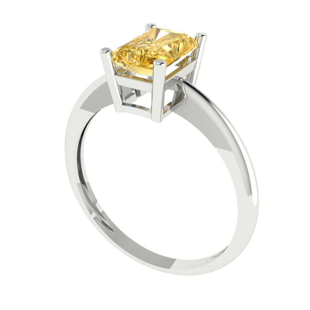 1 cttw Zirconia Simulated Yellow Diamond Solitaire  Engagement Ring - Solid Gold (VVS1, Radiant Cut,7x5mm)