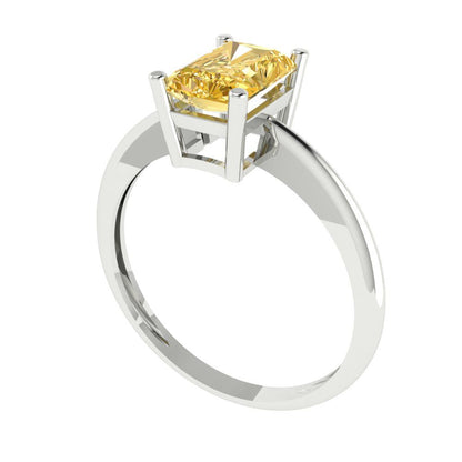 1 cttw Zirconia Simulated Yellow Diamond Solitaire  Engagement Ring - Solid Gold (VVS1, Radiant Cut,7x5mm)