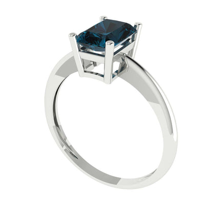 1 cttw Natural London Blue Topaz Solitaire  Engagement Ring - Solid Gold (Radiant Cut,7x5mm)