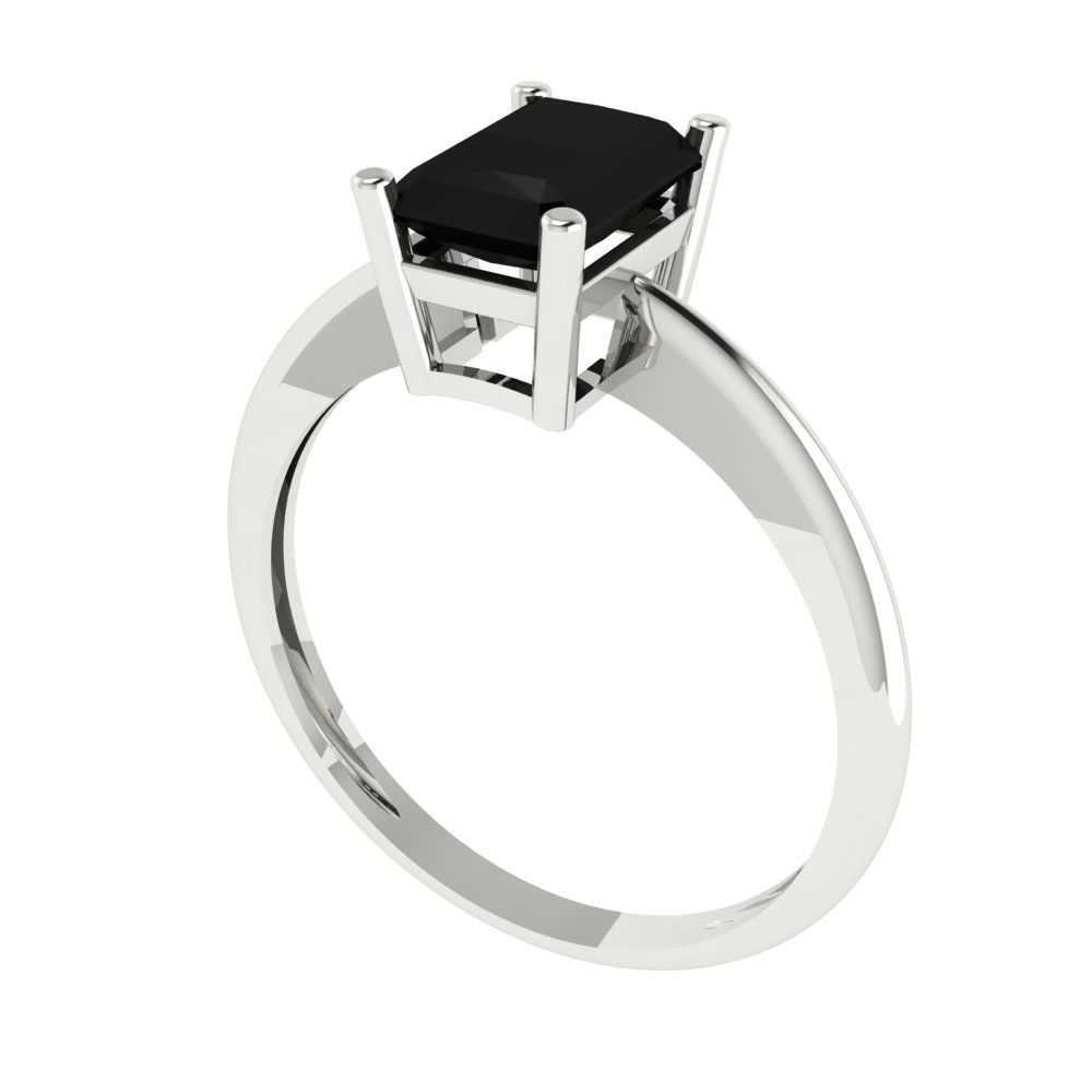 1 cttw Natural Onyx Solitaire  Engagement Ring - Solid Gold (Radiant Cut,7x5mm)
