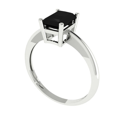 1 cttw Natural Onyx Solitaire  Engagement Ring - Solid Gold (Radiant Cut,7x5mm)