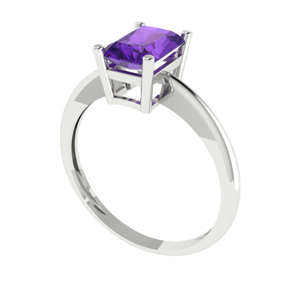 1 cttw Natural Amethyst Solitaire  Engagement Ring - Solid Gold (Radiant Cut,7x5mm)