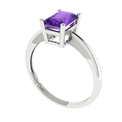 1 cttw Natural Amethyst Solitaire  Engagement Ring - Solid Gold (Radiant Cut,7x5mm)
