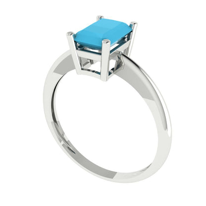 1 cttw Simulated Turquoise Solitaire  Engagement Ring - Solid Gold (Radiant Cut,7x5mm)
