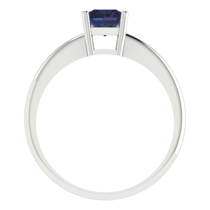 1 cttw Simulated Blue Sapphire Solitaire  Engagement Ring - Solid Gold (Radiant Cut,7x5mm)