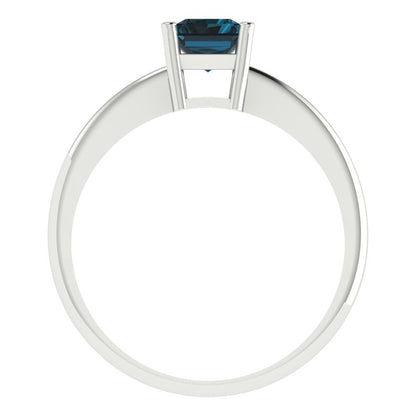 1 cttw Natural London Blue Topaz Solitaire  Engagement Ring - Solid Gold (Radiant Cut,7x5mm)