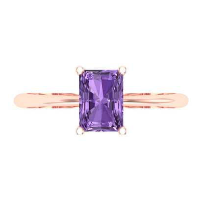 1 cttw Simulated Alexandrite Solitaire  Engagement Ring - Solid Gold (Radiant Cut,7x5mm)