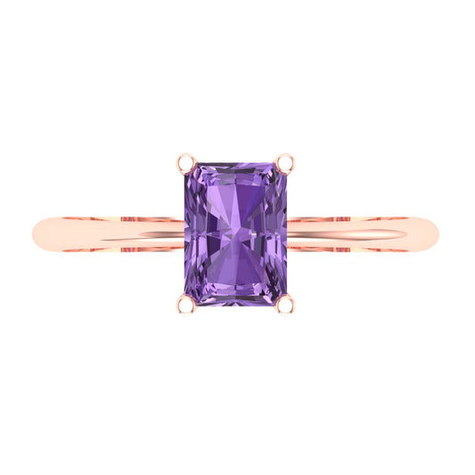 1 cttw Simulated Alexandrite Solitaire  Engagement Ring - Solid Rose Gold (VVS1, Radiant Cut,7x5mm)