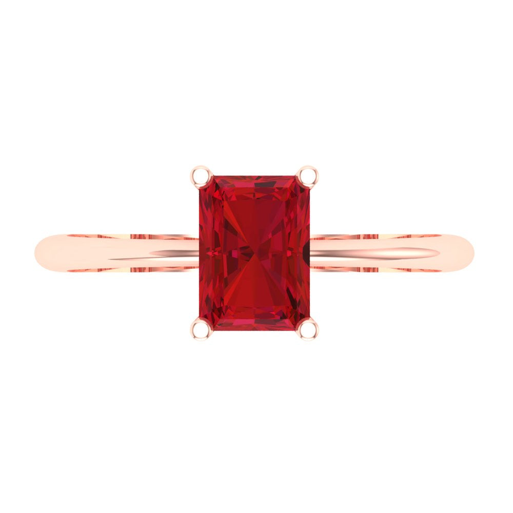 1 cttw Simulated Ruby Solitaire  Engagement Ring - Solid Rose Gold (VVS1, Radiant Cut,7x5mm)