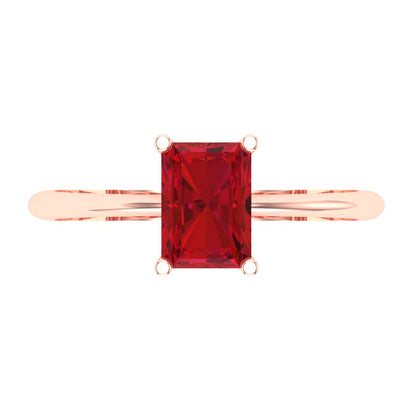 1 cttw Simulated Ruby Solitaire  Engagement Ring - Solid Rose Gold (VVS1, Radiant Cut,7x5mm)