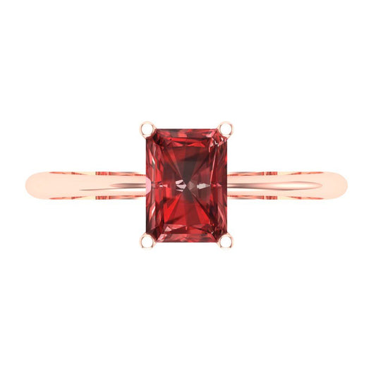 1 cttw Natural Garnet Solitaire  Engagement Ring - Solid Rose Gold (VVS1, Radiant Cut,7x5mm)