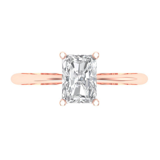 1 cttw White Sapphire Solitaire  Engagement Ring - Solid Rose Gold (VVS1, Radiant Cut,7x5mm)